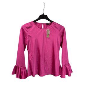 J.Crew Winter Garden Fuchsia Pink Satin Ruffle Bell Sleeve Top Size S New